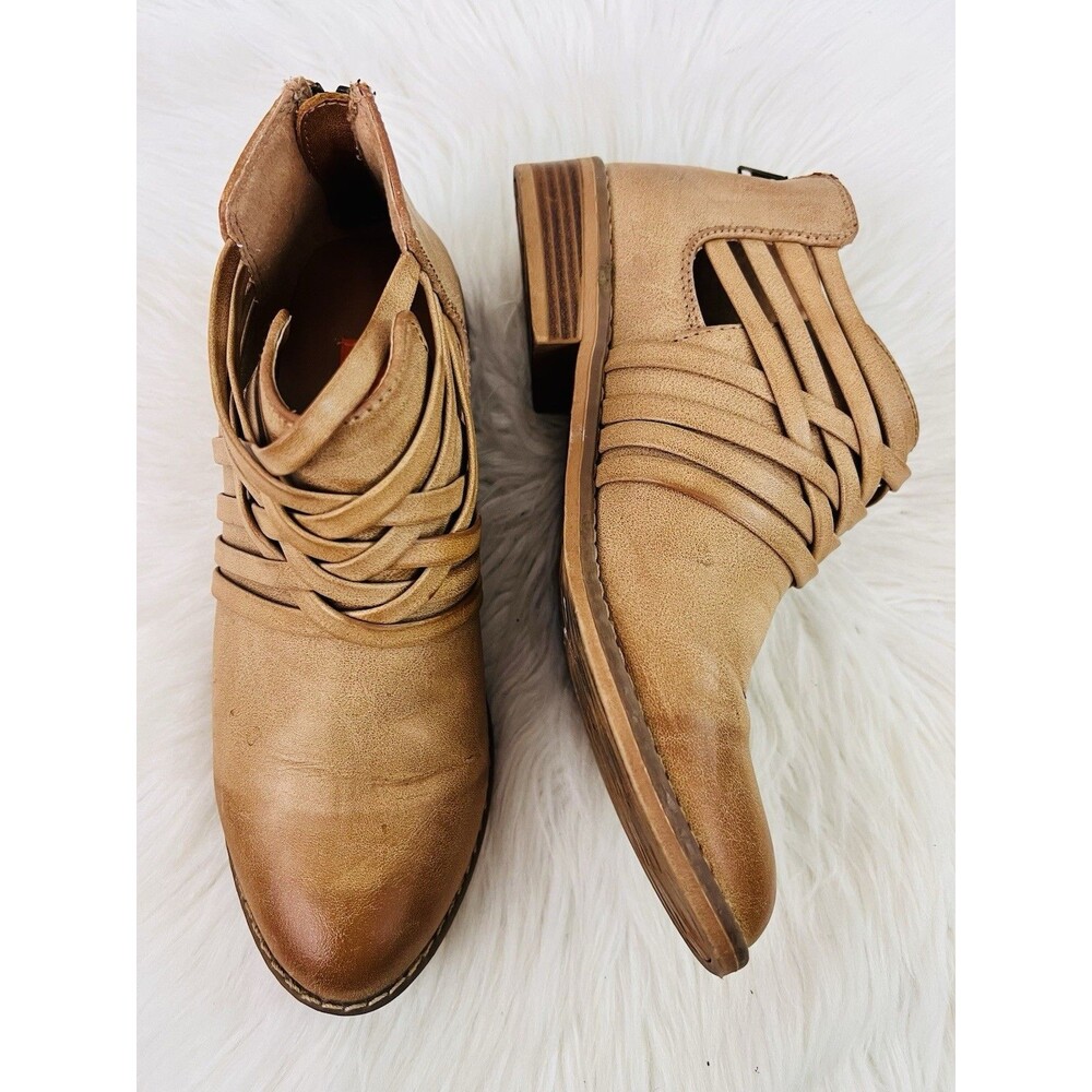 Rocket Dog Mass Tanin Brown Basket Woven Back Zip Boho Booties Size 7.5 - Picture 1 of 7